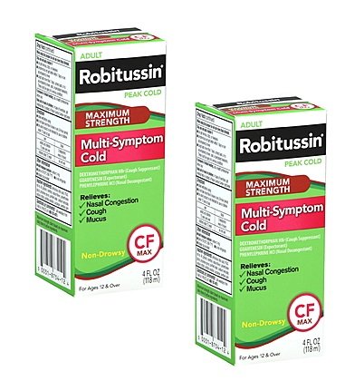 Adult Robitussin Peak Cold Maximum Strength Multi-symptom Cold Non Drowsy Cf MAX Fast Pain Reliever Fever Reducer for Cough Nasal Congestion and Mucus Ages 12 & Over - 2 Pack of 4 Oz Per Bottle - Tj9