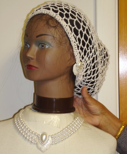 Click here to buy Hand Crocheted White Rayon Cotton Dodger Gimp Large Snood for Women Offered in Combination with....