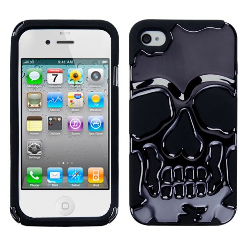 MYBAT Gun Metal Plating/Black Skullcap Hybrid Protector Cover for APPLE iPhone 4S/4