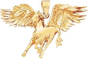 14K Yellow Gold Pegasus Charm Diamond Cut