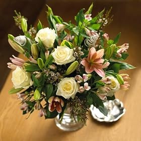White Roses, Pink Lilies and Pink Alstroemeria