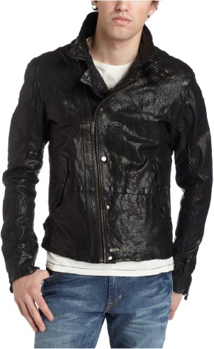Diesel Men’s Leffry Leather Jacket,Black,Small