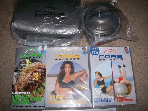 CORE SECRETS KIT with Gunnar Peterson: 2 DVD SET (3 WORKOUTS) + BALL + Guide to Effective Eating + Training Journal + FITNESS FLASH CARDS!