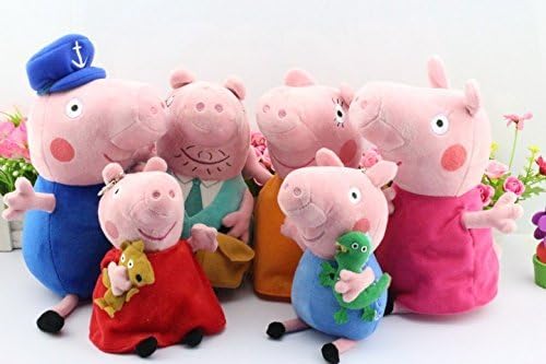 Laoonw 6pcs Set Peppa Pig family Plush Toys(Includes Peppa, Geroge, Grandpa, Grandma, Mom and Dad) 19-30cm/7.5-12"
