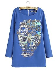 Long Sleeves Above the Knee General Print  Shirt Mini Dress 