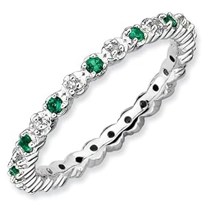 Genuine IceCarats Designer Jewelry Gift Size 5.00 Sterling Silver Stackable Expressions Cr. Emerald & Diamond Ring In Sterling Silver.