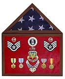 IMAGE OF Solid African Mahogany 3X5 Flag Display Case w/ 12 in. Shadow Box w/ Red Velvet, Dark Stain-- for a folded flag that measures around 14