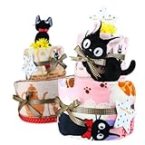 魔女の宅急便 黒猫 ジジ おむつケーキ ループ付きタオル ブレックファースト おすましジジ　パンパースパンツM　 ２段オムツケーキ 大きいタオル(バスタオル フェイスタオル)