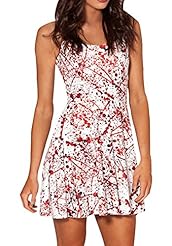 Sleeveless Fitted Pleated General Print Above the Knee Scoop Neck Polyester/Spandex Empire   Waistline Skater Dress/Club Dress 