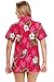 Funky Hawaiian Blouse Women Short-Sleeve Front-Pocket Small Flower Pink
