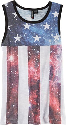 Distortion Big Boys American Flag Galaxy Tank Top Medium White multi
