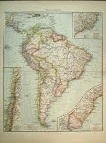 UNIVERSAL 1898 MAP SOUTH AMERICA CHILE FALKLANDS