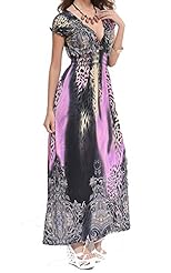 Sexy V-neck Animal Print Leopard Print Short Sleeves Stretchy Maxi Dress 