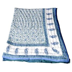 New Jaipuri Handmade Hand Block Print King Size Reversible Cotton Purple Quilt Bedspread Bedding