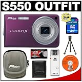 Nikon Coolpix S550 10-Megapixel Digital Camera (Plum) with 5x Optical Zoom + 4GB Card + Nikon Camera Case + Cameta Bonus Accessory Kit