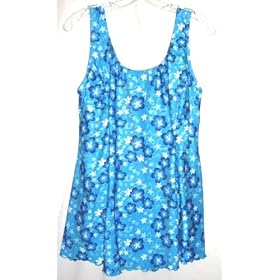 END OF SUMMER SALE Plus Size Skirted Swimsuit Swimdress Aqua/Blue Pansies