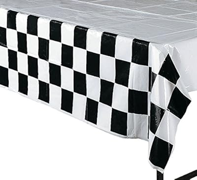 Race Decorations Racing Party Pack Bundle Black & White Checkered (Tablecover, 100 ft Pennant Banner, Racing Finish Line flags, Balloons & Bonus Bag)