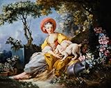 IMAGE OF Wallmonkeys Peel and Stick Wall Decals - A Young Woman Seated with a Dog and a Watering Can in a Garden by Jean-honore Fragonard - 18