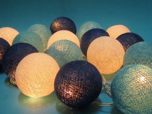 Blue Tone Mix Cotton Ball Patio Party String Lights (20/set)
