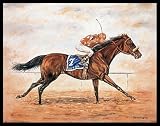 Horse Racing (Jockey Riding Horse) Gold Wood-Mounted Art Poster Print - 16