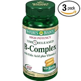 Nature's Bounty B Complex Vitamins Plus Vitamin C, Time Released, 100 Tablets (Pack of 3)