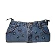 Blue Denim Purse with Beaded Decor made from Vintage, Used Denim, 15 x 7