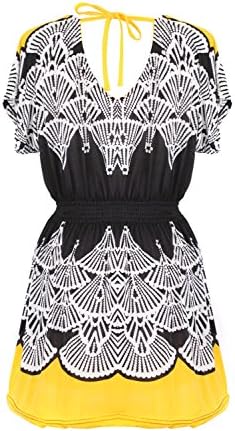 G2 Chic Women's Draped Printed Summer Sun Blouse(DRS-EVP,YEL-L/XL)