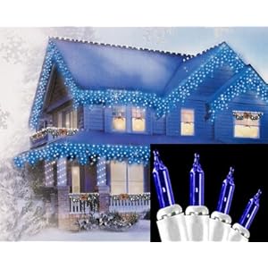 Set of 100 Blue Mini Icicle Christmas Lights - White Wire