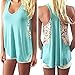 Mosunx Sexy Women Summer Lace Vest T Shirt Tees Casual Blouse Fashion Tank Tops (XXL, Blue)