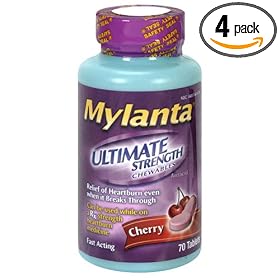 Mylanta Antacid Ultimate Strength Chewables, Cherry, 70-Count Tablets (Pack of 4)