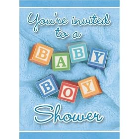 Baby Boy Blocks Baby Shower Invitations 12 Pack