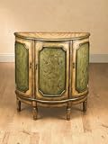 AA Importing 47284 Three Door Half Moon Cabinet - Medium Brown with Floral Pattern on Green
