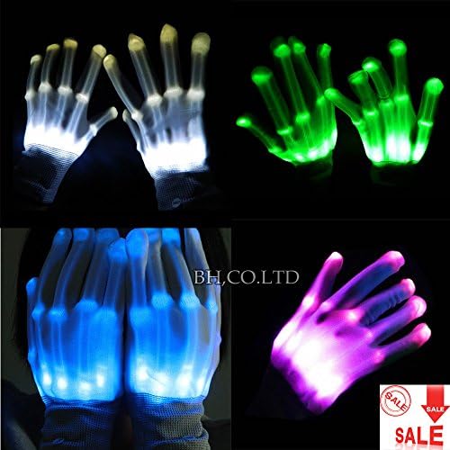 Halloween Skeleton LED Light Gloves Finger Lighting Electro Rave Party Gag Pink