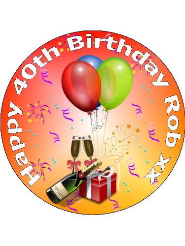 7.5" 40th Birthday Edible Image Cake Toppers Personalized on Rice Paper - [Use 'Contact Seller' link to send your personalized message.]