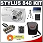 Olympus Stylus 840 8MP Digital Camera with Image Stabilized 5x Optical Zoom (Silver) + Transcend 4GB microSDHC Card with Card Reader + Spare Li-42B Battery for Olympus + Compact Padded Camera Case