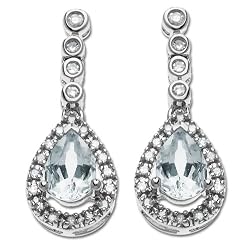 14k White Gold Aquamarine and Diamond Drop Earrings