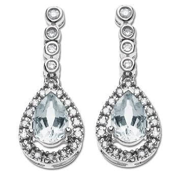 14k White Gold Aquamarine and Diamond Drop Earrings
