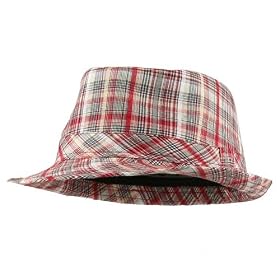 Cotton Plaid Fedora Hat - Red W20S67A