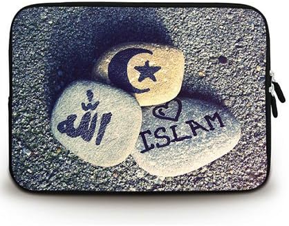 HUADO New Style muslims islam stones crescent characters Laptop Sleeve Portable Laptop Carrying Bag Twin Sides Patterns Waterproof Canvas Fabric Case for 15 15.6 Inch Laptop