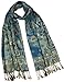 Rayon Metallic Paisley Flower Garden Two-Sided Reversible Scarf - Teal Blue