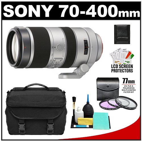 Sony Alpha 70-400mm f/4.0-5.6 G SSM Zoom Lens with 3 (UV/FLD/CPL) Filter Set + Case + Cleaning Accessory Kit