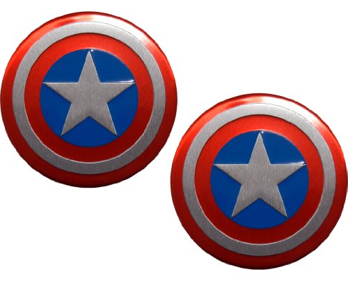  2 X Captain America Marvel Comics Superhero Shield Emblems Real Aluminum Car Laptop Logo Badge Emblems (Pair/Set)