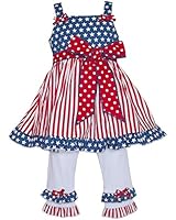 AnnLoren Girls American 4th of July Patriotic Dress & Capri Clothing Set