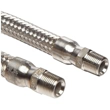 Parker Stainless Steel 316 Flex Hose, S/S 304 Braid, Male NPTF Both Ends, 3/8ID x .71OD, 12" Long