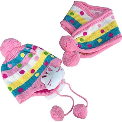 Fahat Baby's Knitted Hat Kids Winter Rabbit Dot Beanie Cap Scarf Set