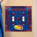 Kansas Jayhawks NCAA Art Glass Double Switch Plate Cover