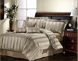 7 PC BURGUNDY AND GOLD STRIPED COMFORTER SET W/ MATCHING PILLOWS KING