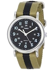 Timex Unisex T2P2369J "Weekender" Olive and Black Stripe Nylon Strap Watch