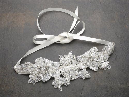 Elegant Bridal Designs Sculptured Ivory Lace Wedding Headband with Crystals & Beads