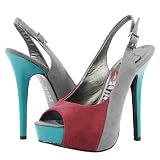 Triple Colorblock Peeptoe Slingback Heels GRAY RED